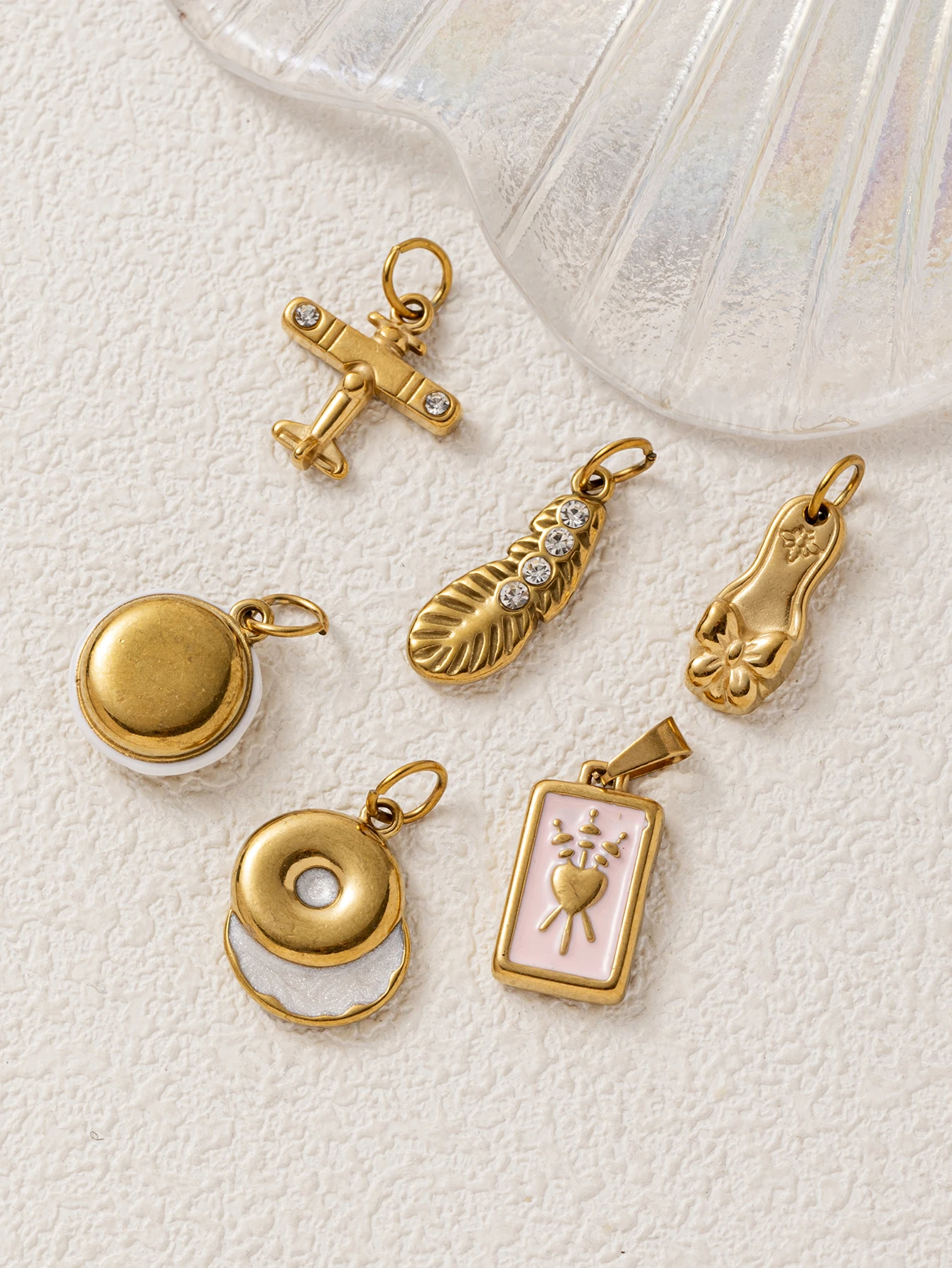 Edelstahl-Anhänger: Einfache und Modische Schleife, Flugzeug, Donut, Makronen für DIY-Schmuck – Detail 2