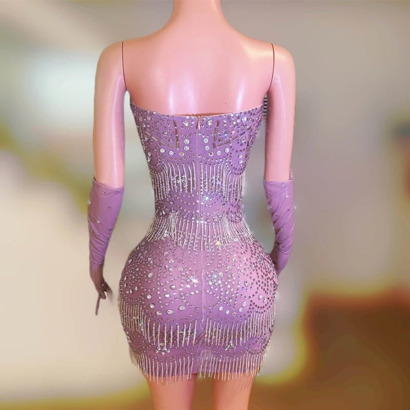 GKnitting Dancer Costume for Women, Purple bal inestones Festival Outfit, Bar, Nightclub, Ds Dj Party, Evening fur ses, Stage Wear, Sexy, XS8554