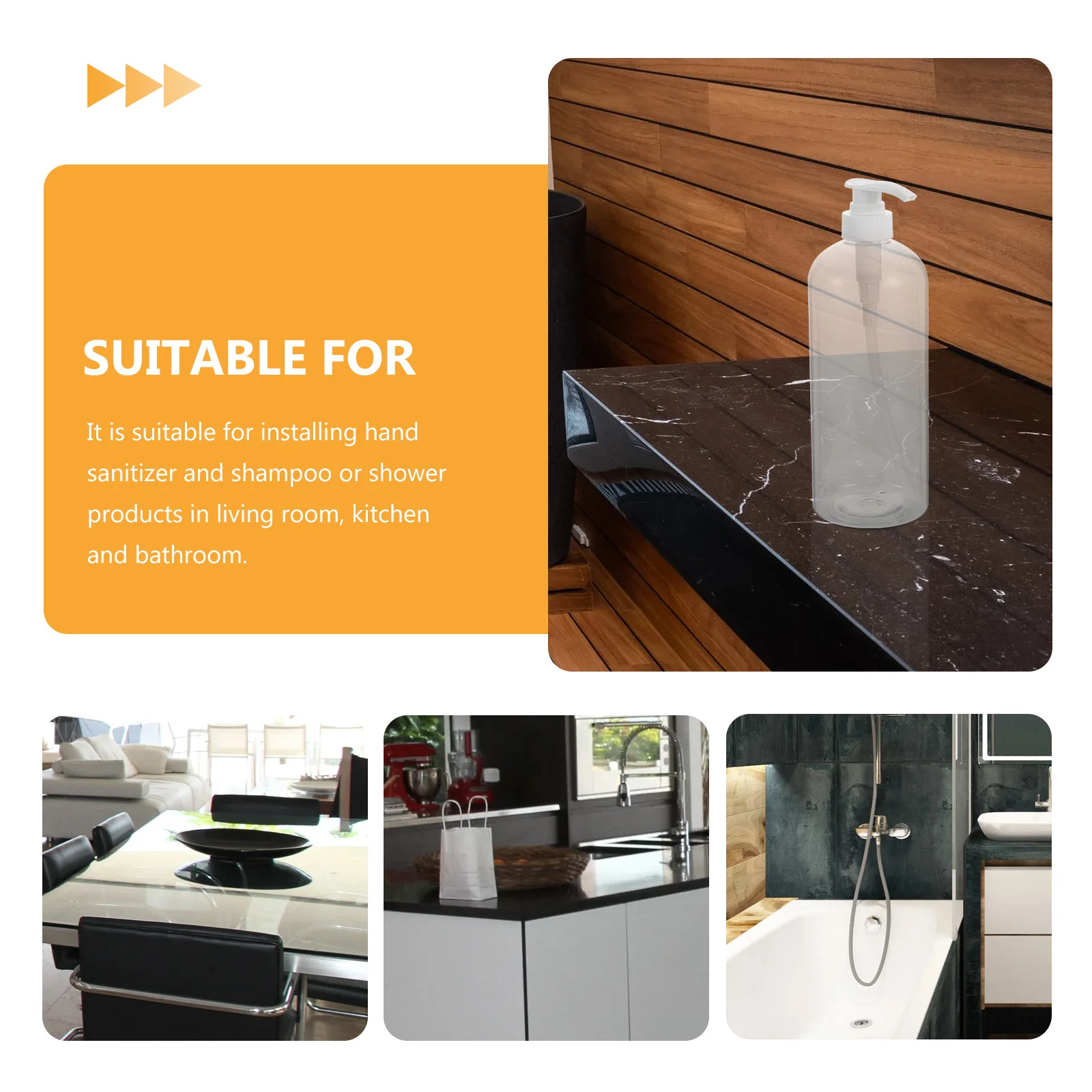 ขวดปั๊มแบบกด 3 ชิ้น สำหรับใช้ในบ้าน โรงแรม ใส่แชมพู เจลอาบน้ำ โลชั่น  ขวดเปล่าแบบเติมได้