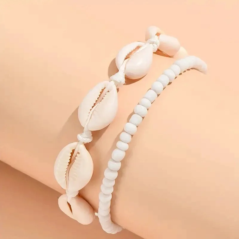 2 PCs Bohemia Shell Bead Anklets for Women Summer Beach Barefoot Jewelry Fashion Handmade Foot Chain Shell Ankle Jewelry