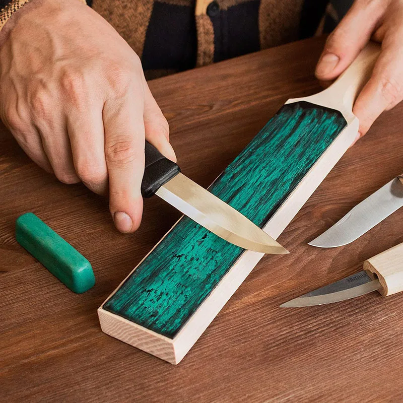 Double Side Leather Strop For Knife Sharpening Stropping Block Kit With Polishing Compound Knife Sharpening