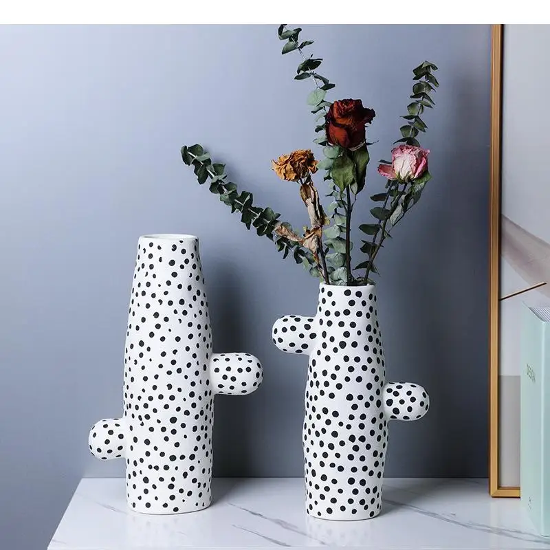 Nordic White Cactus Ceramic Vase Polka Dot Pattern Ornament Living Room Decoration Home Decor Accessories