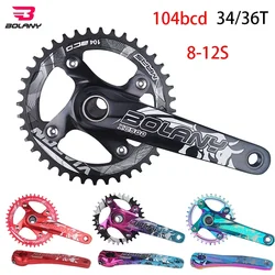 BOLANY 104BCD Crankset 170mm Single Chainring 34t 36t Hollow Integrated Crank arms For 8/9/10/11/12 Speed mtb Mountain bike