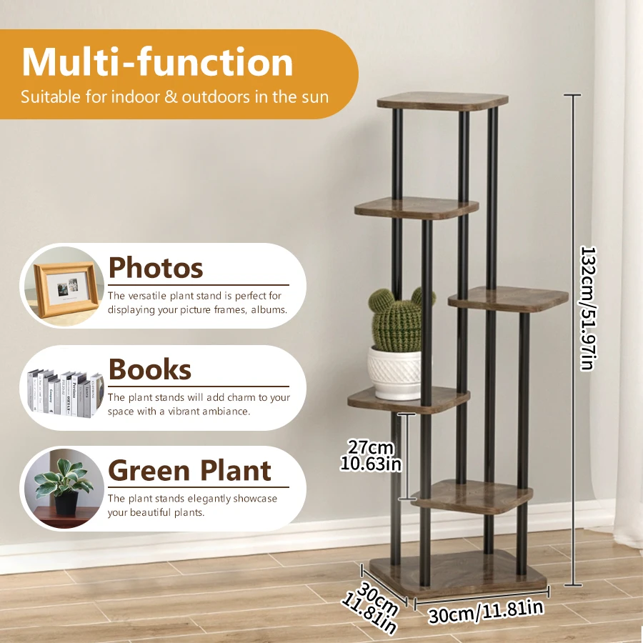 Plant Stand and Flower Stand Flowerpot Organizer Wooden Shelf Plant Holder Storage Shelf Indoor&Outdoor GardenDecor