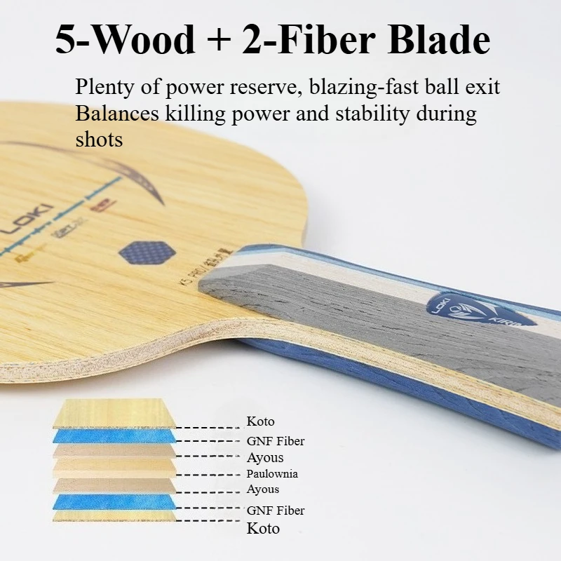 LOKI Kirin K5 PRO Table Tennis Blade 5 Wood 2 Inbuilt/external Carbon Fiber Professional Ping Pong Paddle for Advanced Training