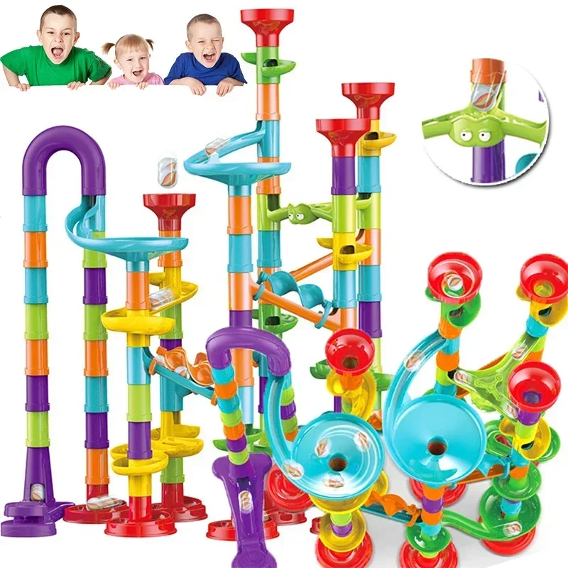 50/197Pcs Dzieci Diy Game Marble Run Race Track Building Blocks Toys 3D Maze Ball Rolling Marbles Running Track Coaster Gift