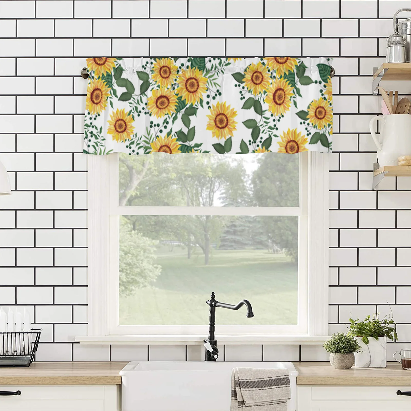 Valances for Windows Kitchen Living Room Small Window Valance Sunflower 1 PanelSmall Country Wooden Flower Curtain for Bathroom