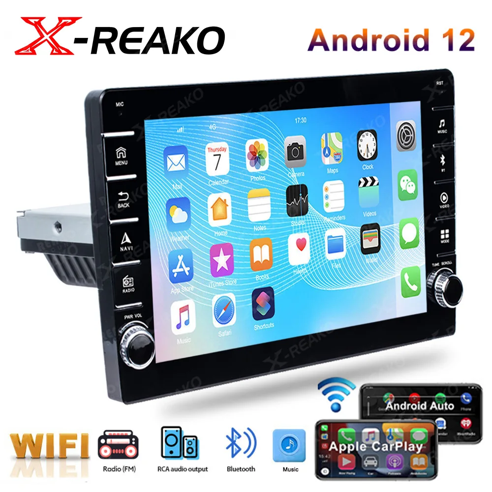 

X-REAKO 9“Android 12 Multimedia Player Auto CarPlay Screen Car Radio For Universal 1Din No 2din GPS Headunit Bluetooth FM Stereo