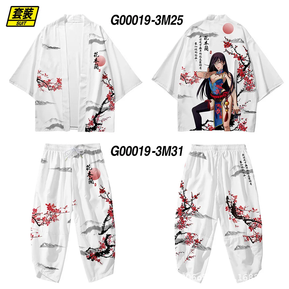 Kardigan motif kartun XS-6XL ukuran Plus Cosplay Wanita Pria Cosplay Yukata pakaian Jepang celana Kimono Samurai Harajuku