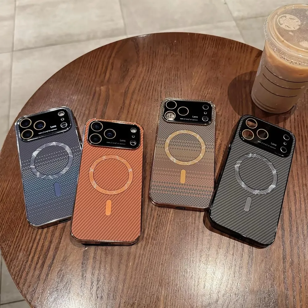 Men Women Business Carbon Fiber Pattern Magsafe Phoen Case For iPhone 14 15 16 17 Pro Max 16 Pro Wireless Charing Soft TPU Cover - Image 6