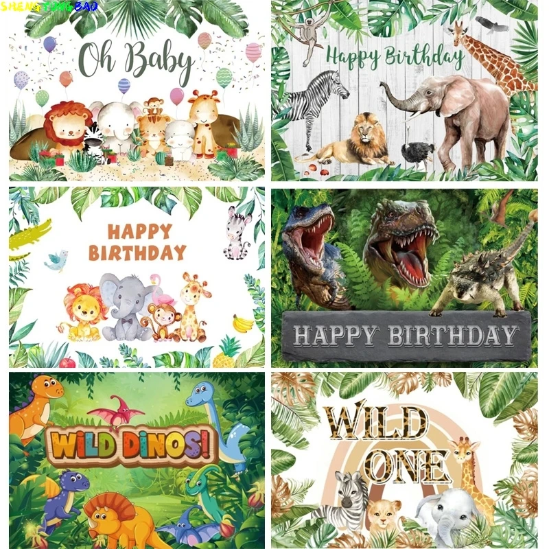 

Cartoon Dinosaur Happy Birthday Party Decoration Newborn Photography Backdrop Props Photocall Baby Shower Photo Background HR-02