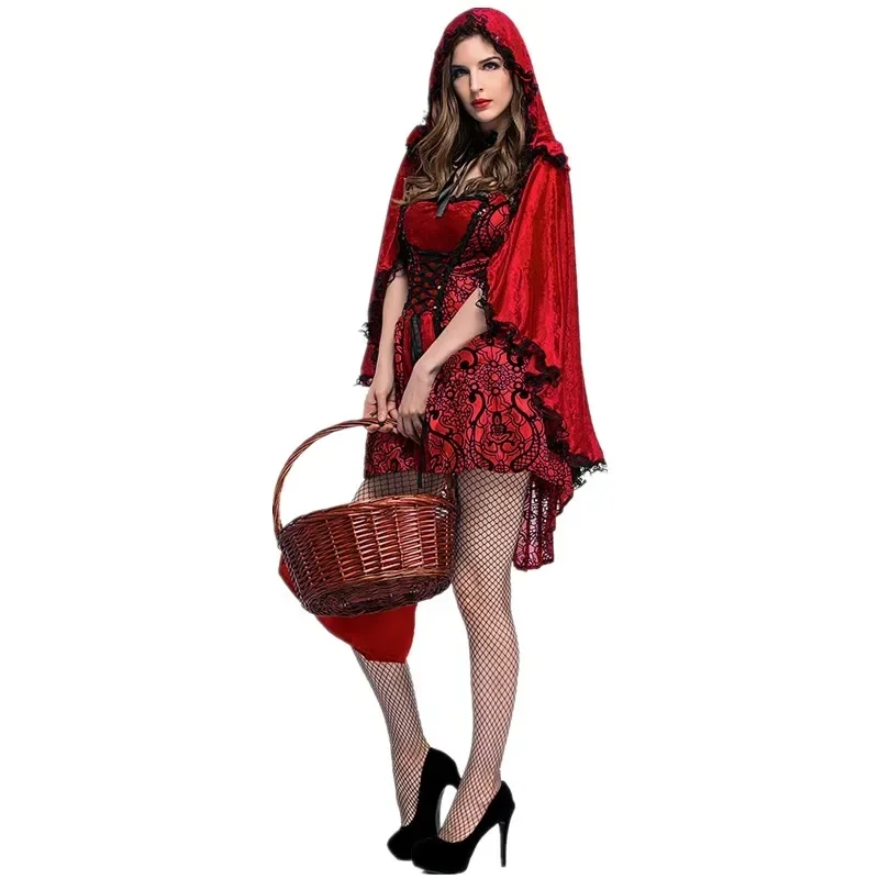 Halloween Adult Women Little Red Riding Hood Costume Hen Festival Party Fairy Tale Cosplay Fantasia Fancy Dress