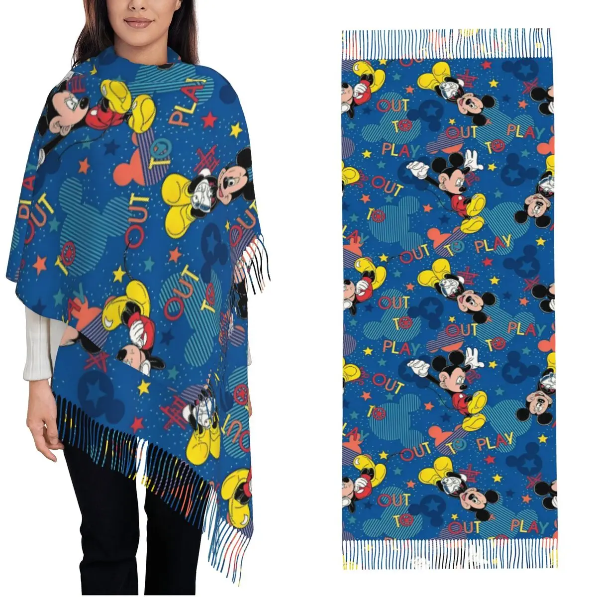 

Шарфы с героями мультфильмов Микки Мауса для женщин, шаль из пашмины, накидки для вечерних платьев, большие теплые мягкие шарфы