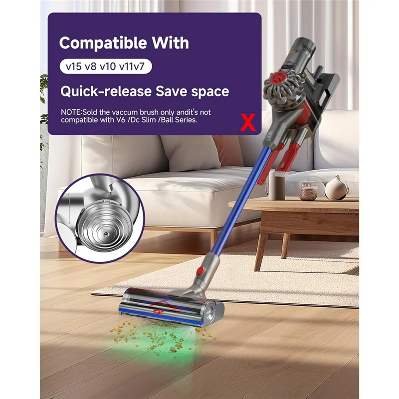 A005-Vacuum Cleaner Brush Head For Dyson V15, V11, V10, V8, V7. Direct-Drive Quick-Release Soft-Bristle Floor & Carpet Brush