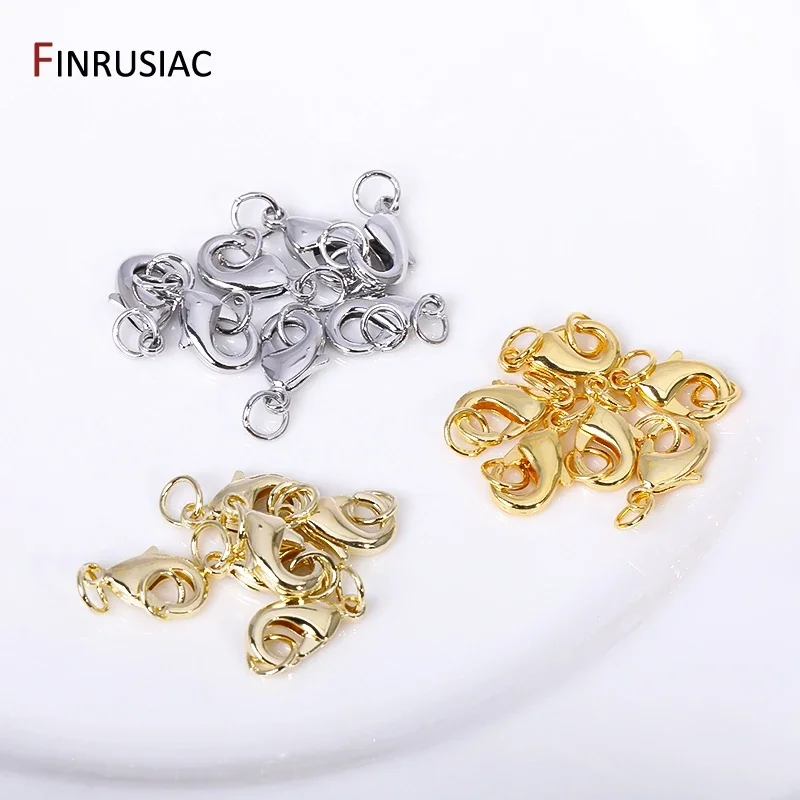 10/12mm Lobster Clasp Claw Clasps 14k/18k Gold Plated Brass Lobster Clasps With 4mm Closed Rings For DIY Jewelry Making Supplies