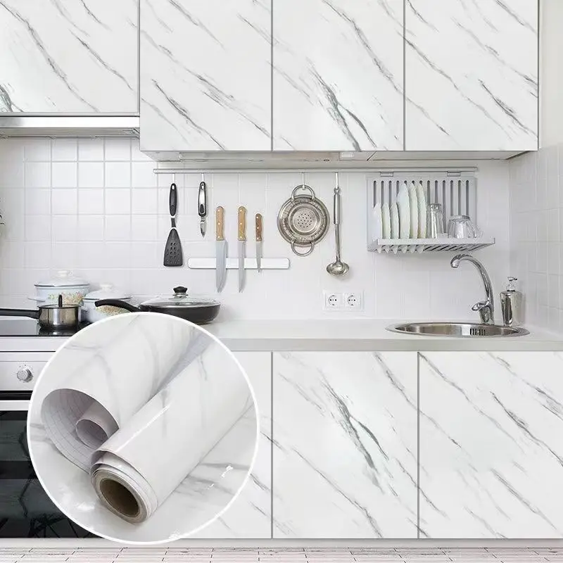 80cm Large Size Marble Waterproof Wallpaper for Dining Room Bathroom Decor Kitchen Foil Self Adhesive Oil Proof Stickers Clings