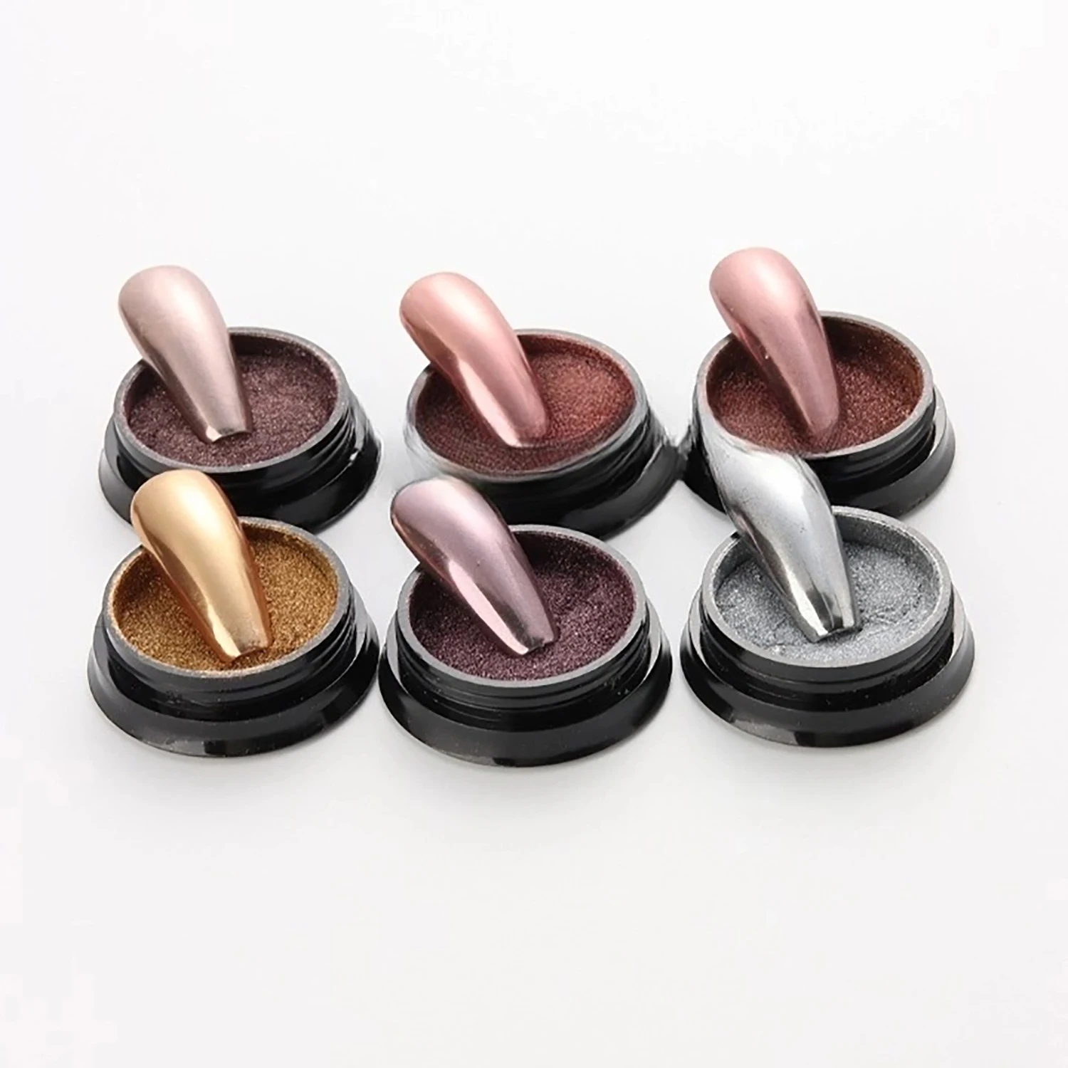 6PCS Retro Nail Art Glitter Nail Coating Pigmentos em pó para Metal Efeito Espelho Holográfico Aurora Nail Art Decoração