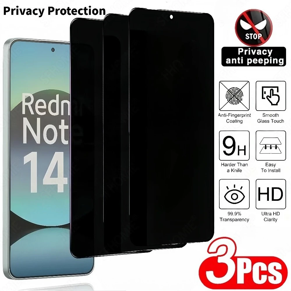 3Pcs Anti Spy Tempered Glass for Redmi Note 14 5G 13 12 11 Pro 14S 12S 11S Screen Protector for Redmi 15C 15 14C 13C 12C 10A 9A