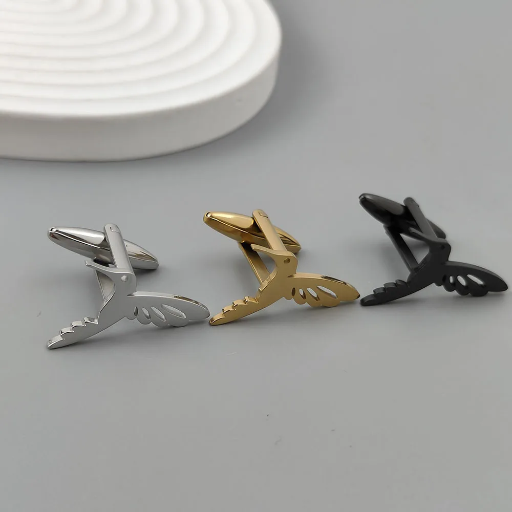 Exquisite Woodpecker Stainless Steel Cufflinks Available in Gold Silver and Black Colors Men's Business Dress Shirt Sleeve Nails