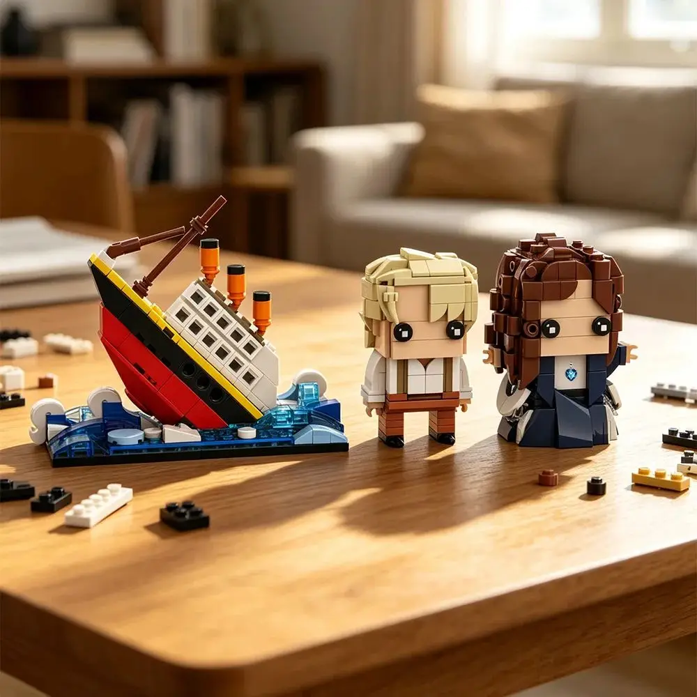 MOC Rose Jack Square Head Dolls Bricks Mini Titanic Sank Ship Building Blocks Model Creativity Assembly Toys Aldult DIY Gifts