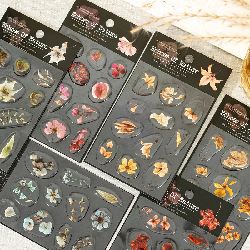 Clear Resin Leaf Flower Stickers for DIY Decor Scrapbook INS Nature Plants Series for Journal Dried Flower Transparet Decal