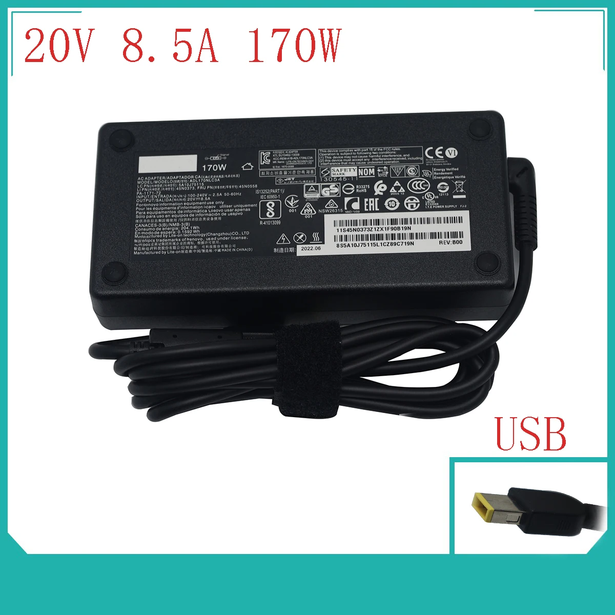 

20V 8.5A 170W AC Adapter Charger for Lenovo Yoga 45N0375 4X20E50574 PA-1171-71 ADL170NLC3A, 4X20E50582 W540, T451