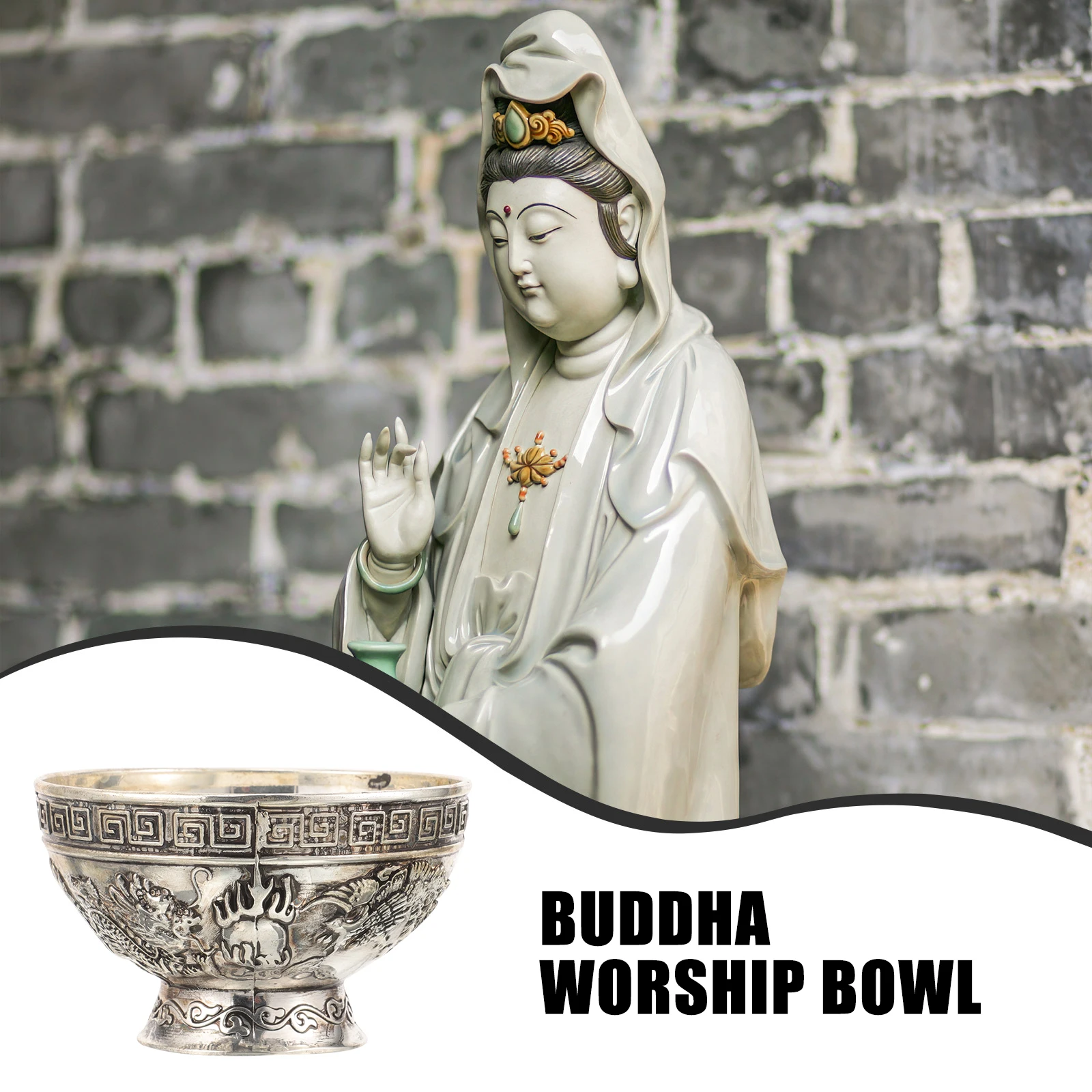 

Vintage Copper Dragon Phoenix Pattern Offering Bowl Water Container Temple Worship Sacrifice Decorative Religious