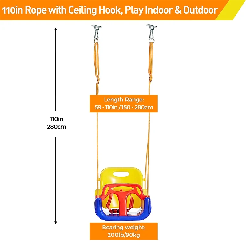 3-in-1 Swing Toys for Toddler Baby Hanging Basket Indoor/Outdoor Play Kid Swing Set for Backyard 6 month to 12 years Best Gifts