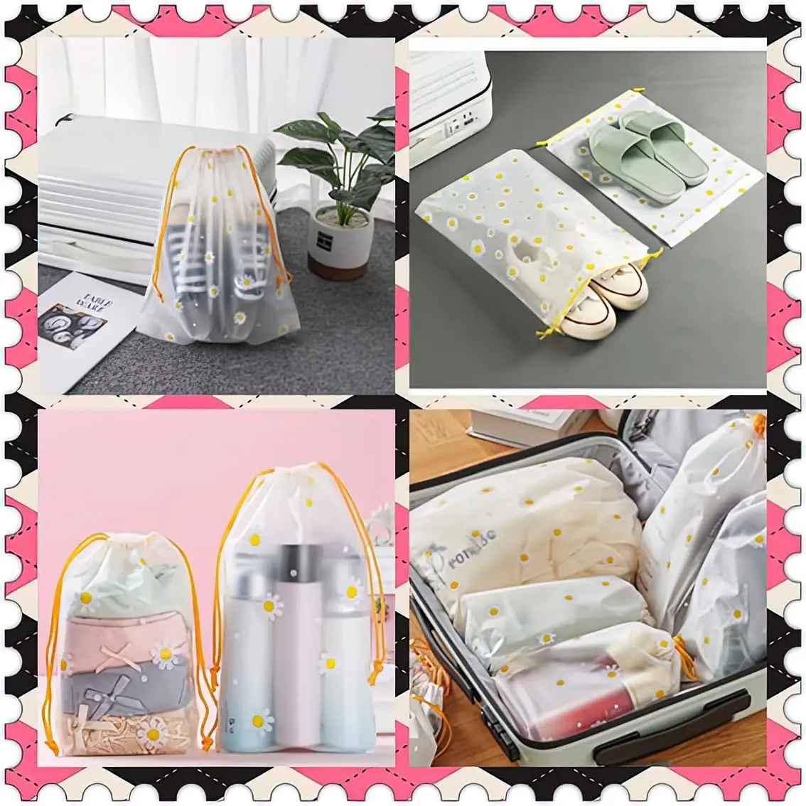 5/10PCS Travel Shoe Storage Bags Daisy Drawstring zipper Large Capacity Clothes Shoes Organizer Portable Makeup Toiletry Bags