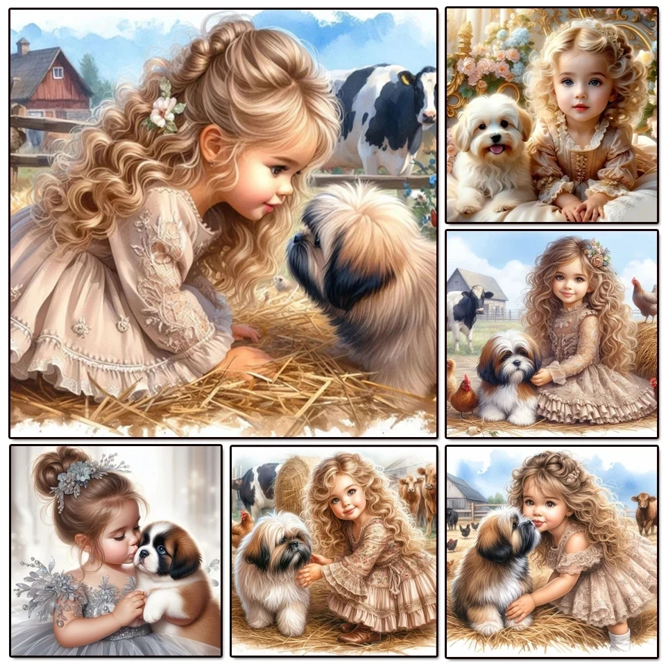 

DIY Diamond Mosaic Painting Girl And Pet Dog Full Square Round Cross Stitch Rhinestones Embroidery Home Decoration Gift