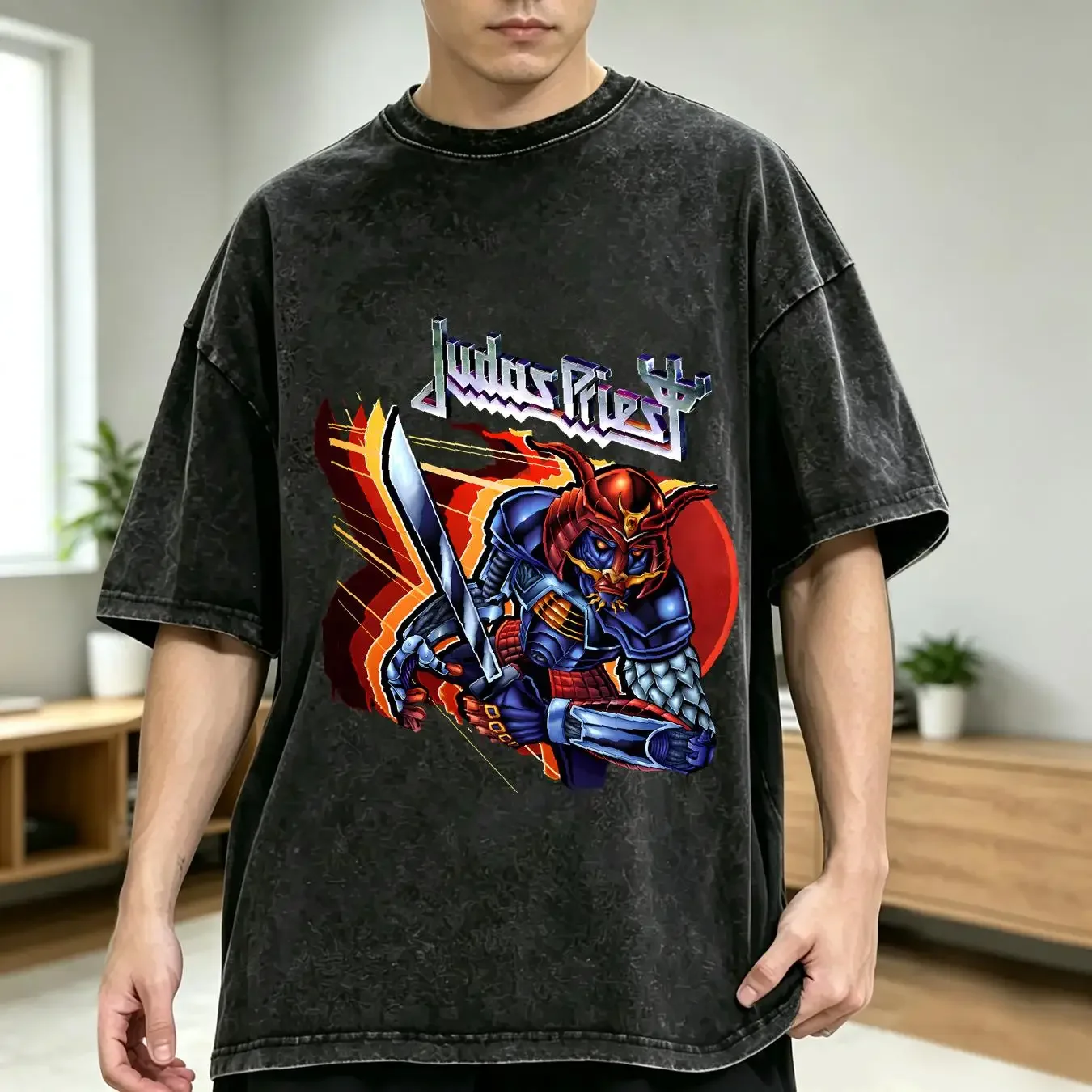 washed T Shirt Cotton Judas Priest New York After Midnight Album Ian Hill Rob Halford vintage Washed Versatile Slightly