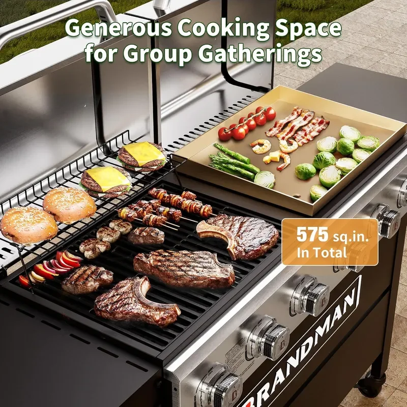 6-Burner Propane Gas Grill Griddle Combo 2-in-1 Outdoor BBQ Grill