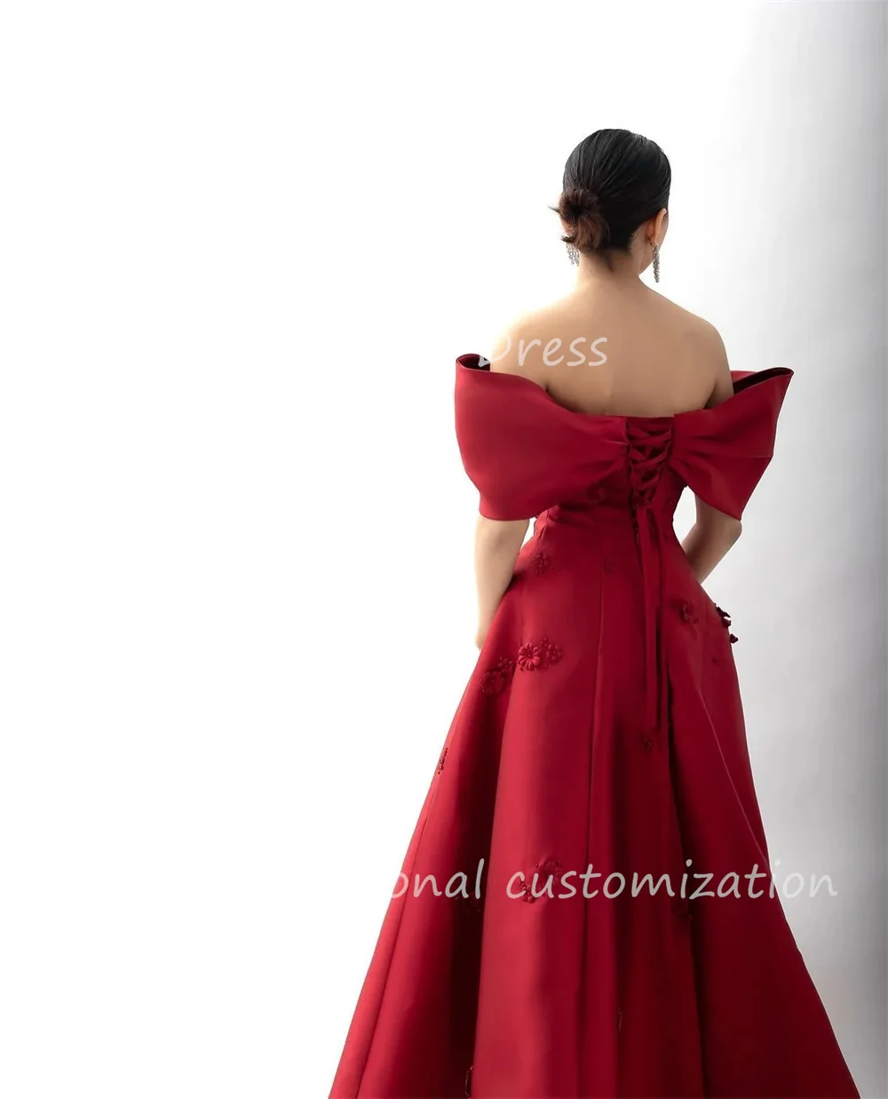 Heyday lindo vestido personalizado com flores franzidas, ombro de fora, linha a, vestido de noite formal, comprimento do chão, vestido de festa para mulheres