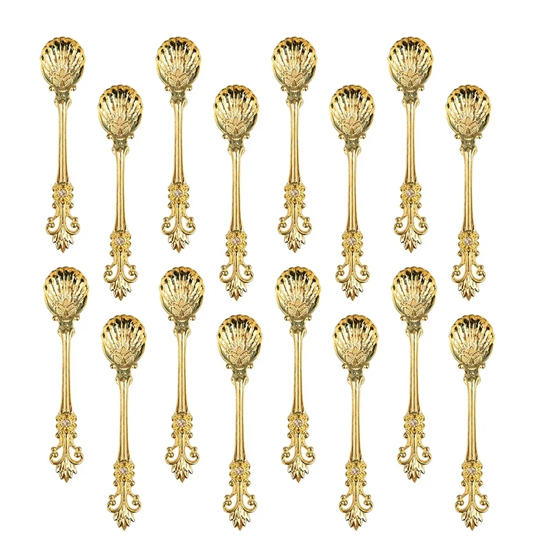 16 Pack Vintage Pattern Coffee Spoons, 4.5 Inch Demitasse Vintage Spoon For Espresso, Tea, Dessert, Condiments(Golden)