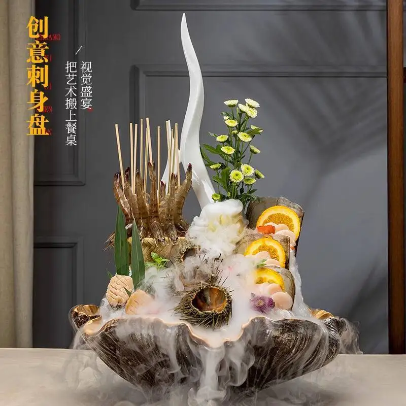 High-end seafood sashimi special plate Japanese cuisine dry ice decorative plate