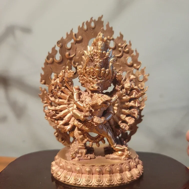 

11cm Exquisite Red copper carving Yamantaka buddhia statue Tibet buddhism tantra sculpture decor