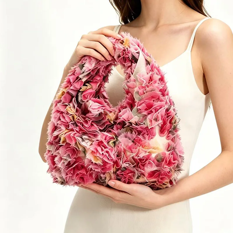 Summer Bohemian Style Floral Pattern Handbag Handheld Large Capacity Pleated Shopping Bag Daily Use Clutch Purses Bolsa Feminina