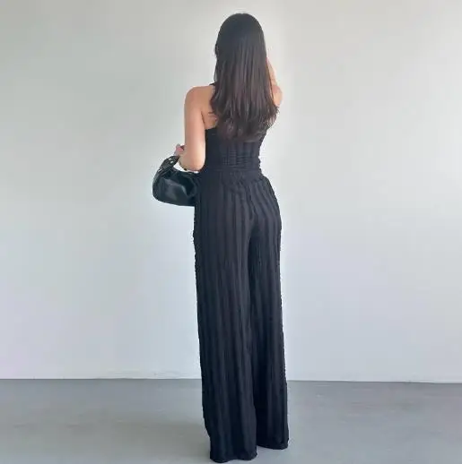 

Summer 2025 New Solid Color Sleeveless Vest Top and Strap Pocket Straight Leg Pants Set Women's Casual Fashion Solid Color Set