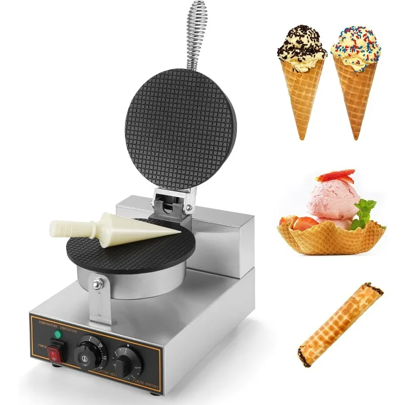 Máquina comercial para hacer conos de gofres, máquina eléctrica para hacer gofres con cono de helado de acero inoxidable de 110V y 1200W