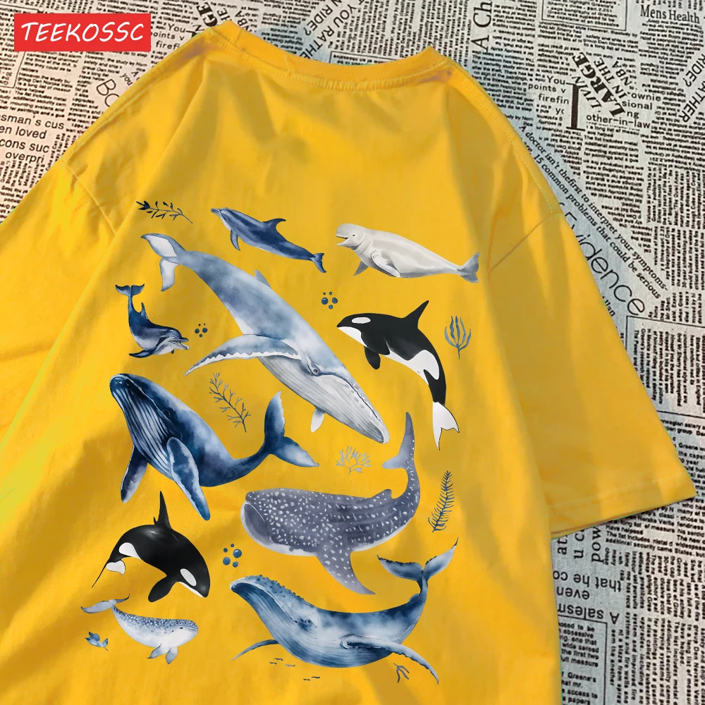 Fashion Cotton Women'S T-Shirts Ocean And Whales Printing Tops Oversize O-Neck Soft Short Sleeve Summer Casual Female Clothes