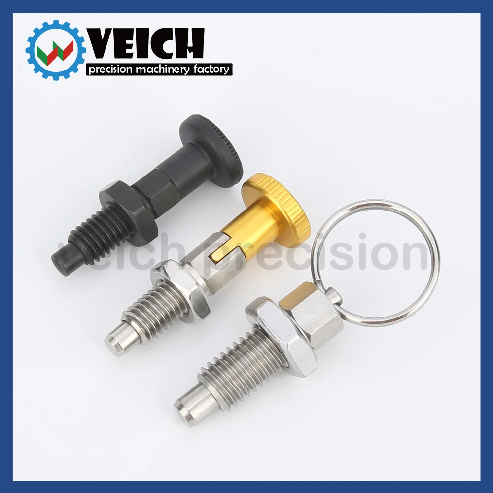 VCN217 Stainless Steel/Carbon Steel Self-locking/Return Type Indexing Plungers Black/Gold Knob/Pull Ring Threaded Locating Pins