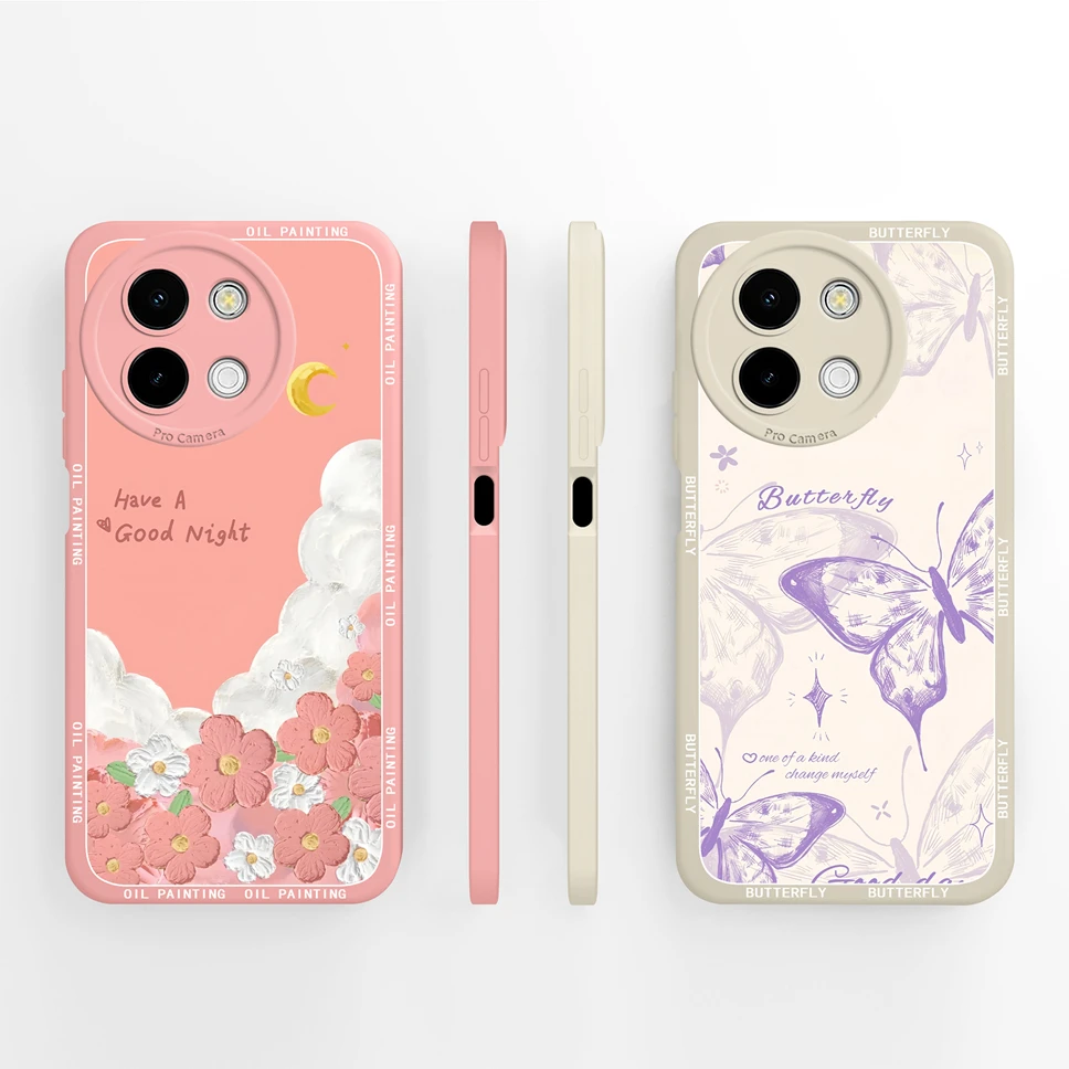 

For Vivo Y38 Y58 5G Phone Case Pretty Bow Patterns Full Protection Soft Liquid Silicone Cover For Vivo Y 38 Y 58 Shockproof Capa