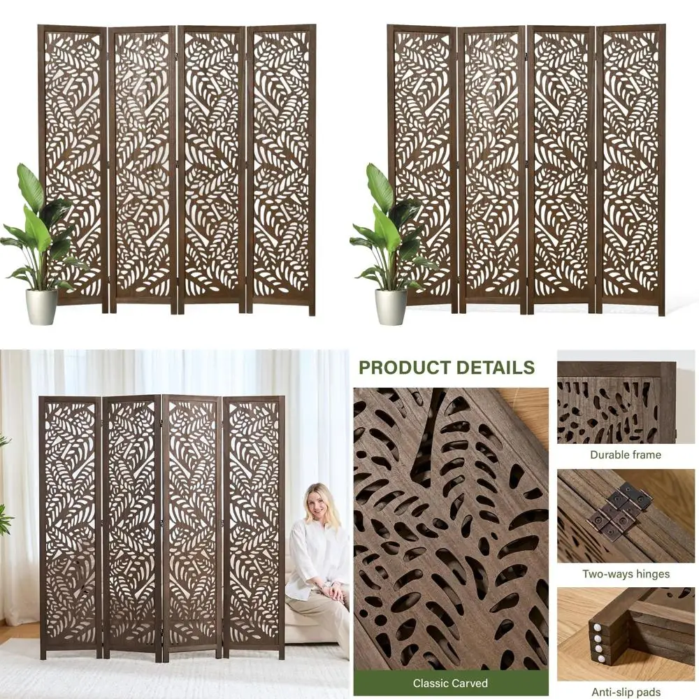 

67 Tall 4-Panel Natural Wood Room Divider for Privacy and Style in Home Decor