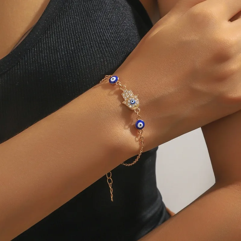 Jewelry Trend Fashionable  Blue Evil Eye Bracelet For Women Gold Color  Adjustable Lucky Chain Zircon Bracelet Jewelry Accessory