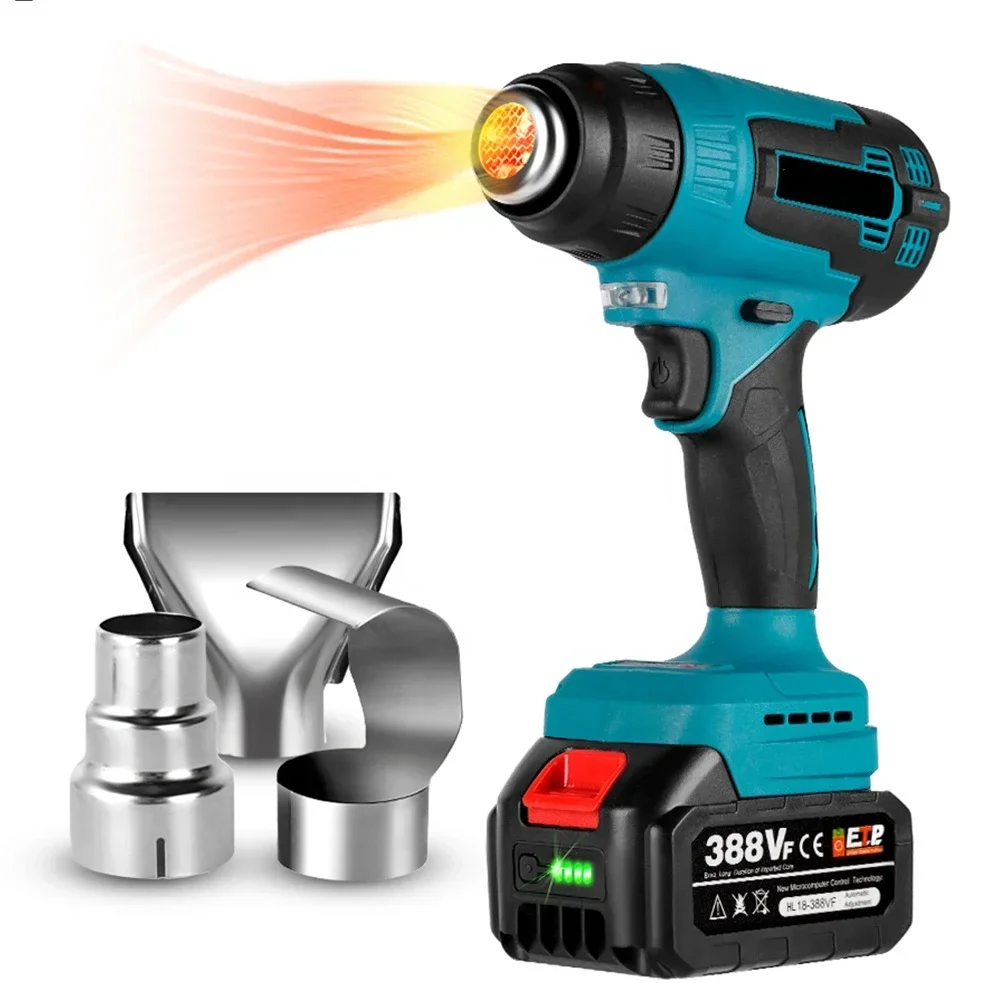 Pistola de ar Quente Portátil sem Fio 1500w 550c Bicos com Temperatura Ajustável Pistola de Calor Elétrica para Bateria Makita 18v