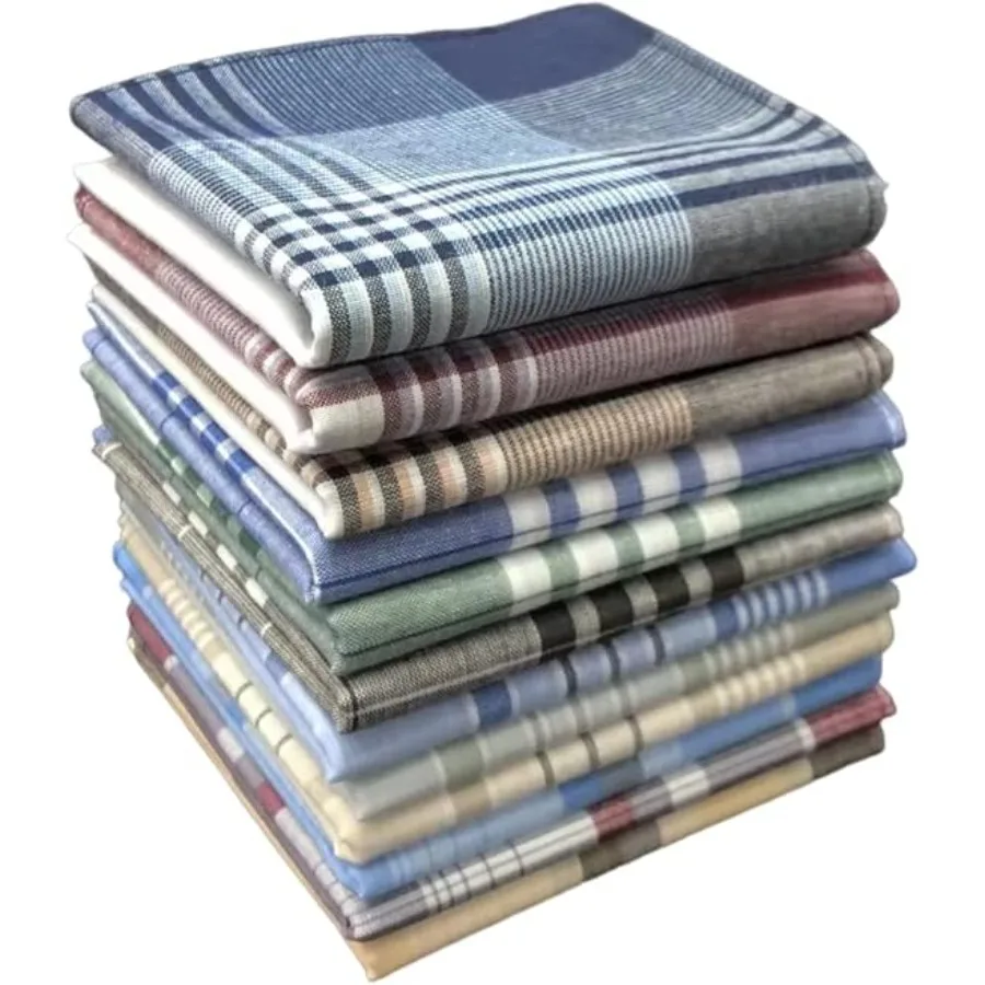

Men's Handkerchiefs 100% Cotton Handkerchief with Check，Style 2