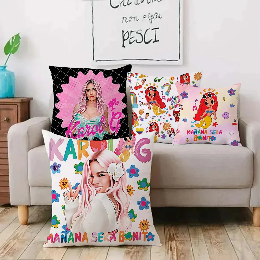 Lovely Karol G Manana Pillow Covers Cartoon Sofa Decorative Home Double-sided Printing Short Plush Cute Cushion Cover