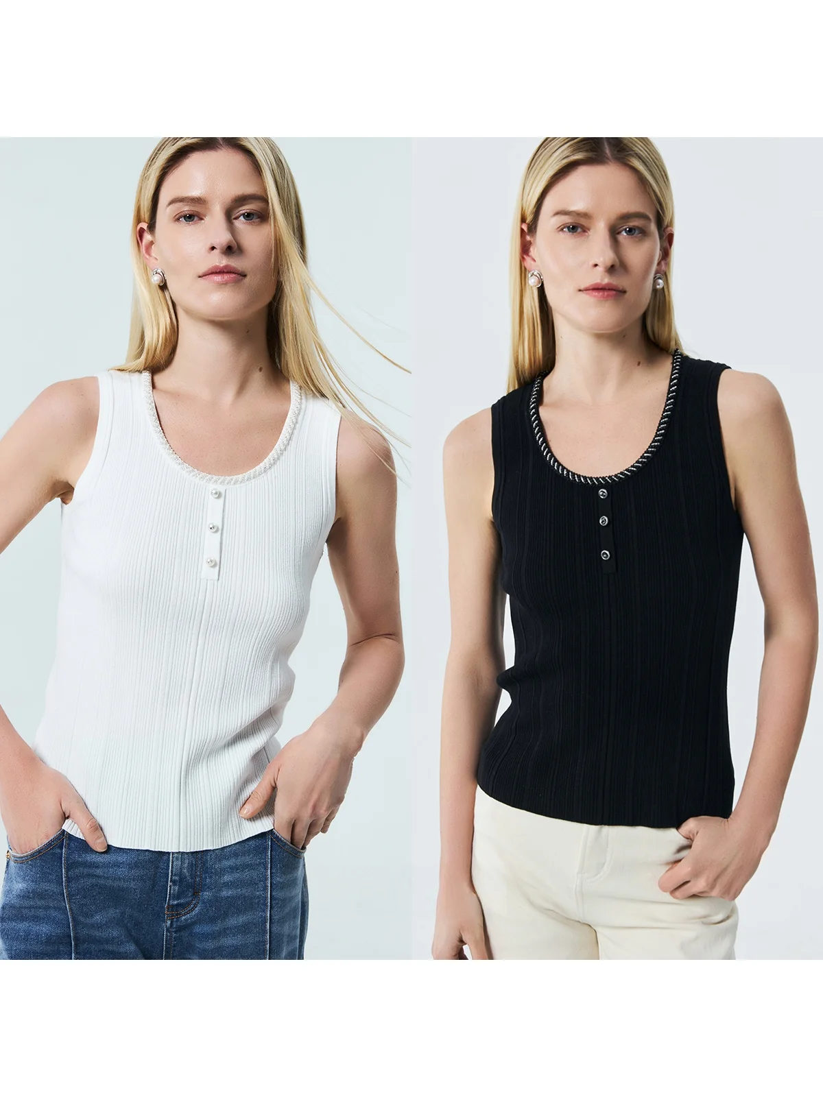 

Classic Versatile Handmade Beaded Slimming Outerwear Knitted U-Ne Vest High-End Sensation Strap Women's Faion