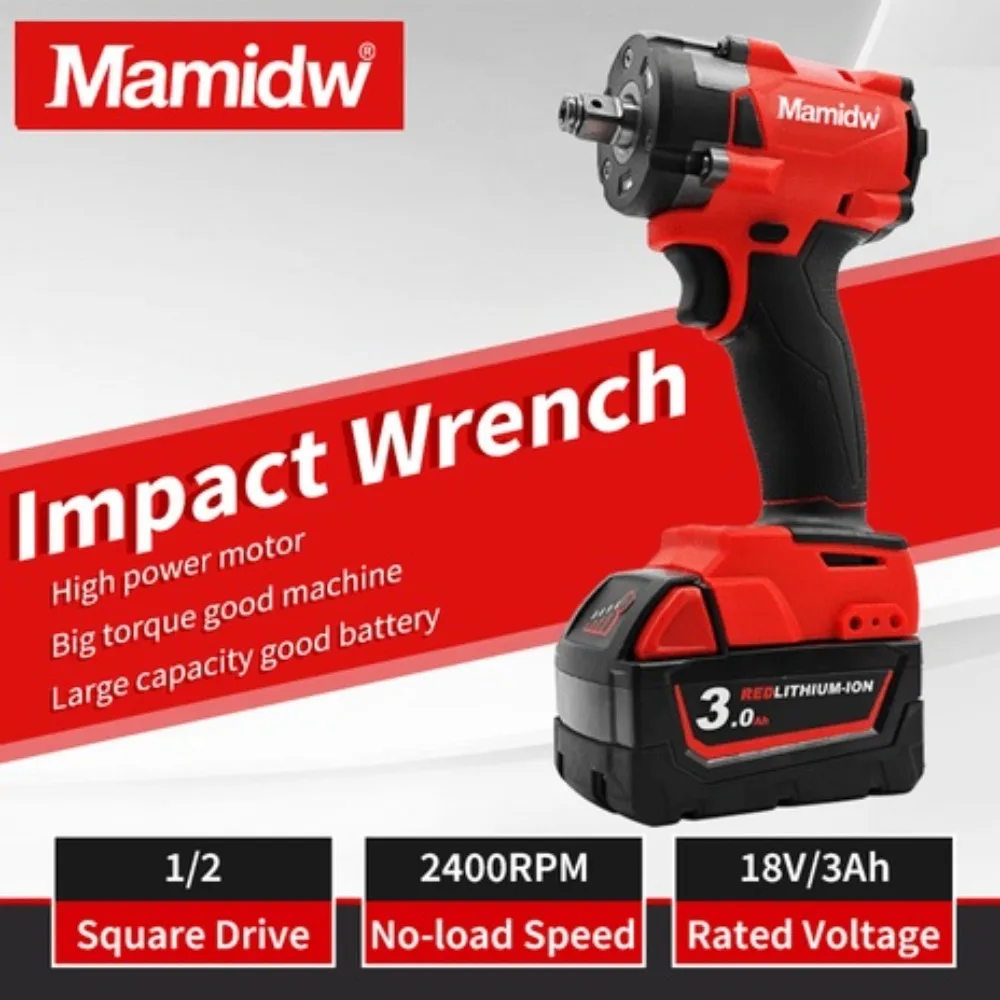 Mamidw Brushless 450N.m Impact Wrench Cordless Driver Large Torque Variable Speed Electric Wrench For 18V Battery, No Battery