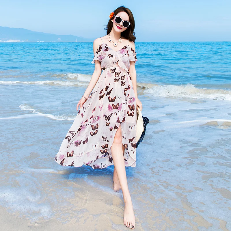 Zomer 202 Red n Long Beach Dr Dames Vaion-jurk Asymmetrische zoom V-Ne Hoge taille A-lijn rok Sle